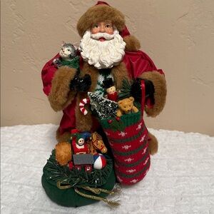 Festive Santa Claus Figurine with Cat - Red and Green
11” H x 5” W